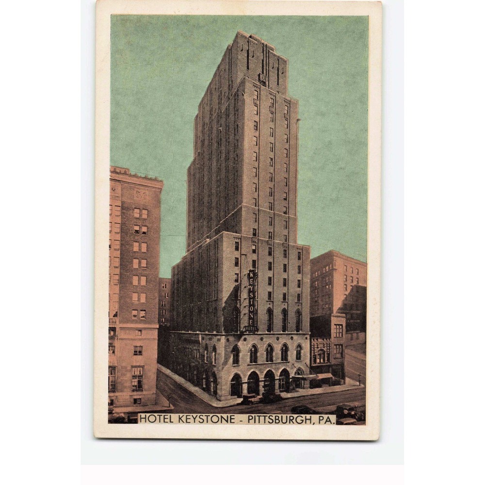 Vintage Hotel Keystone Pittsburgh PA Linen Postcard Mural Bar for Men Lumitone
